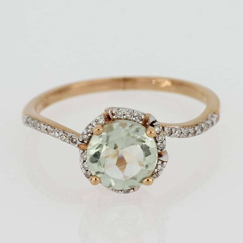 Miadora Green Amethyst and 1/10ct TDW Diamond Floral Halo Ring 14k Rose Gold - Purple