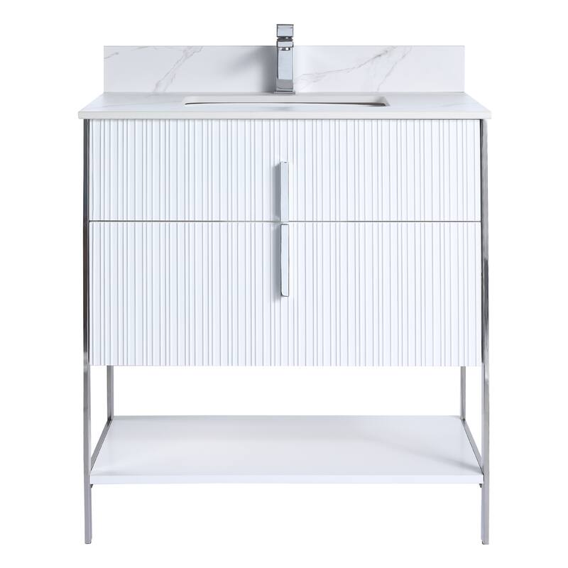 Fine Fixtures Serenity Modern Bathroom Vanity with White Carrara Stone Top