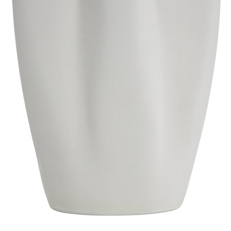 Ceramic Abstract Ribbed Dimensional Folded Decorative Vase with Floral Shaped Rim - White - Roche River Decor