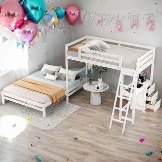 Twin over Full Bunk Bed with Built-in Desk and Three Drawers