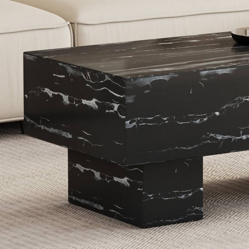 Modern Simple Marble Texture Coffee Table Ergonomic Coffee Table with Black Marble Texture, for Living Room