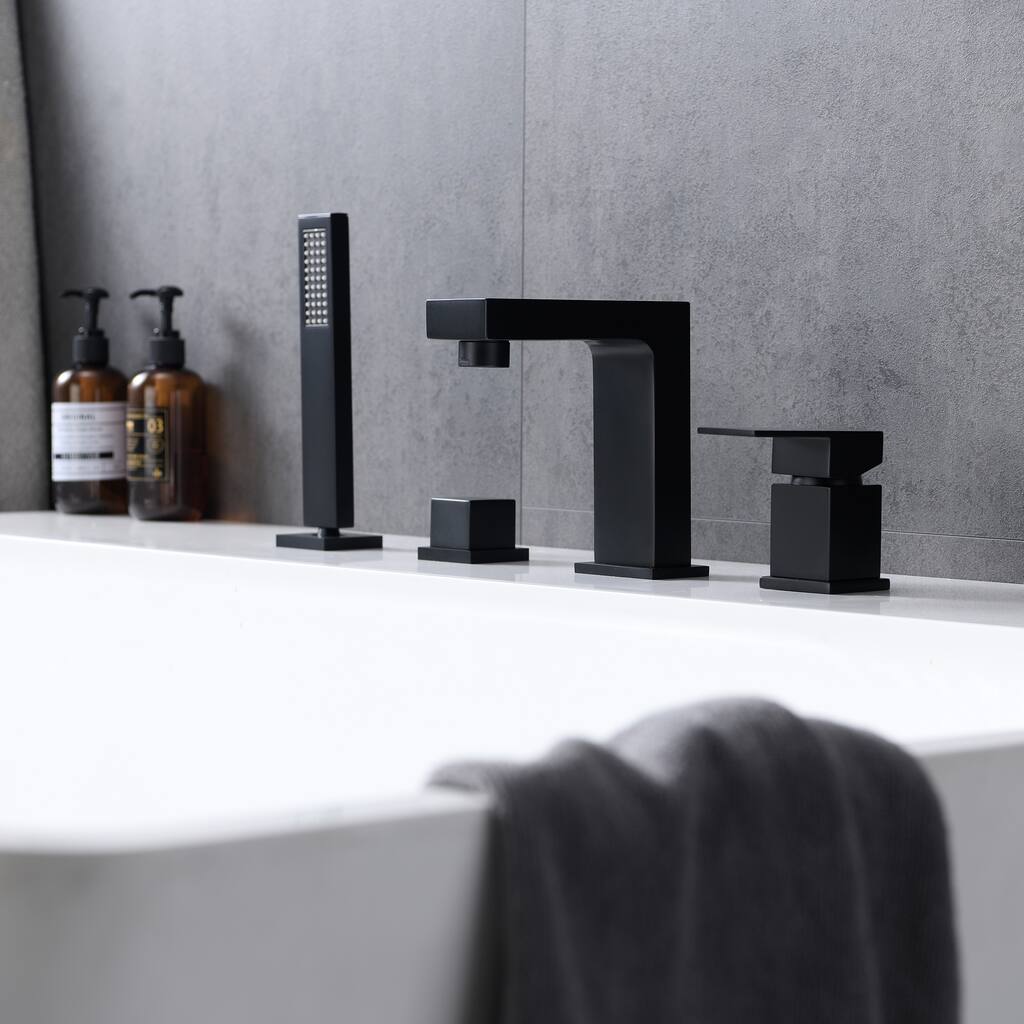 Solid Brass Widespread 2-Handle Deck Mounted Roman Tub Faucet with Diverter and Handshower