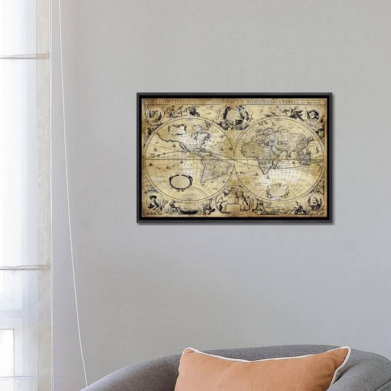 iCanvas "Antique World Map" by Russell Brennan Framed