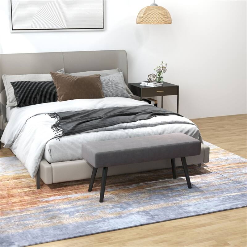 Grey Velvet Upholstered Bench with Steel Legs and Foot Pads Ideal for Bedroom or Entryway - 39.25" W x 14.25" D x 17.75" H
