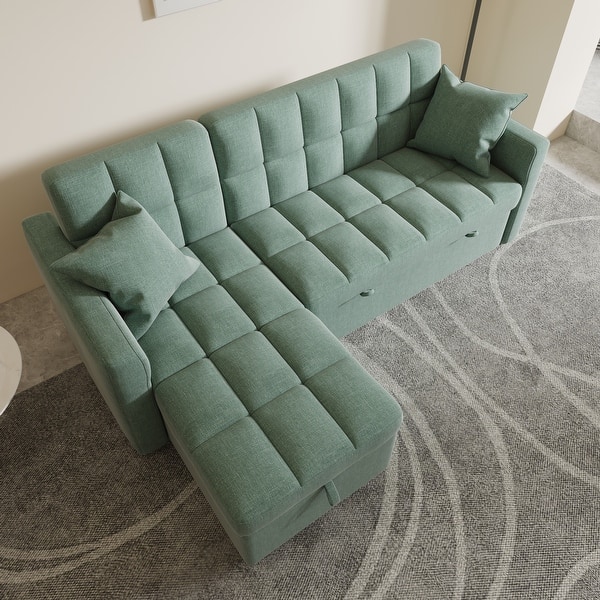 slide 2 of 18, L-shaped Pull-out Sleeper Sectional Sofa Bed with Storage Chaise Green
