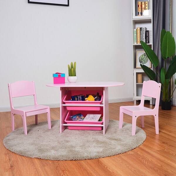 Shop Costway Kids Table And 2 Chairs Set With Storage Boxes For