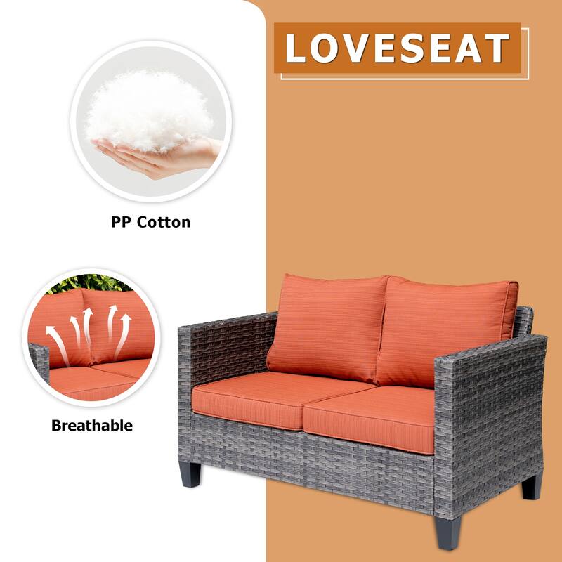 XIZZI Outdoor Rattan Wicker Loveseat with Cushions