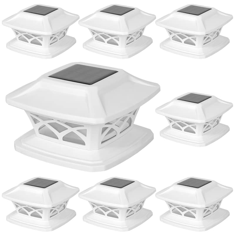 Solar Powered Integrated LED Fence Post Cap Light - 8 Pack - White-5x5in