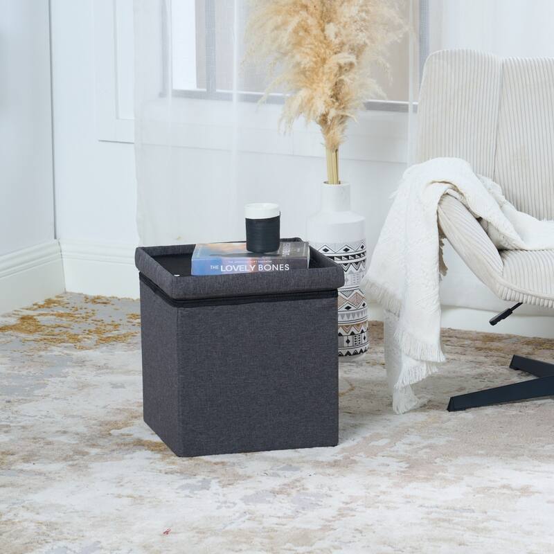 HomyLin Storage Ottoman Fabric Upholstered Tufted Foot Stool