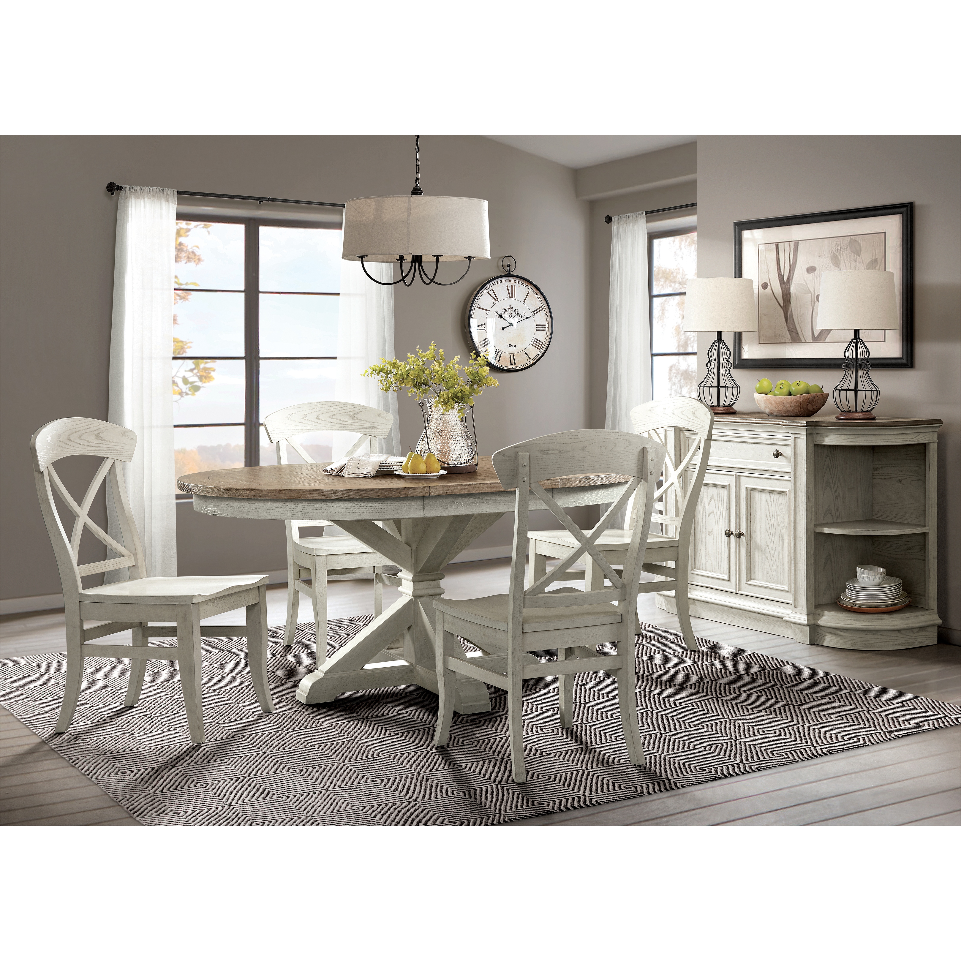 White round pedestal store dining table set