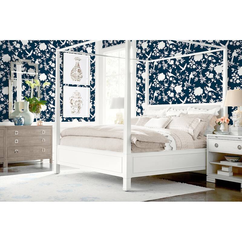 Lillian August Kauai Bird Toile Embossed Vinyl Unpasted Wallpaper