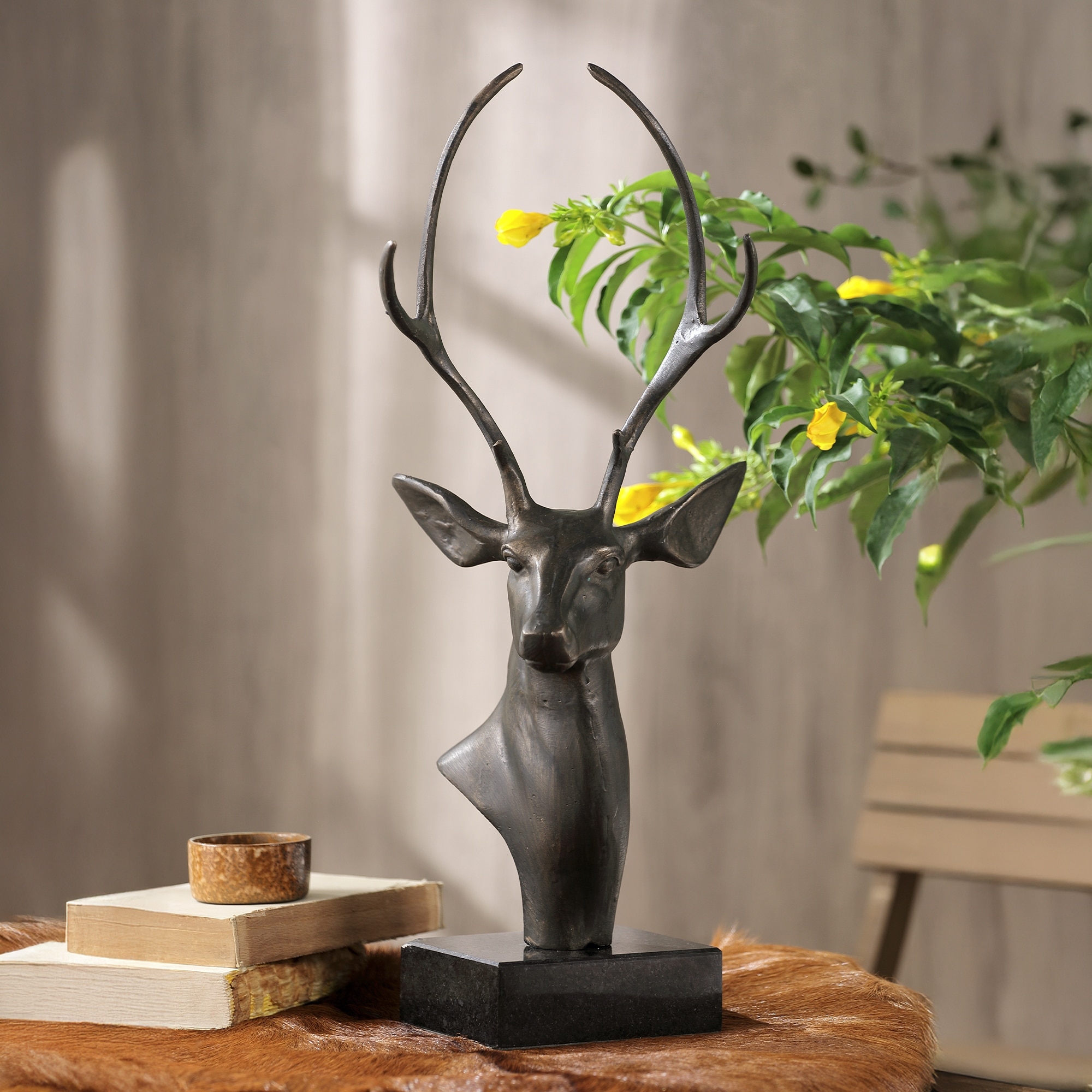 Spi Deer Bust On Base 23" X 9" X 8" 9.25 Lbs. Aluminum Marble - 23 X 9 X 8 inches