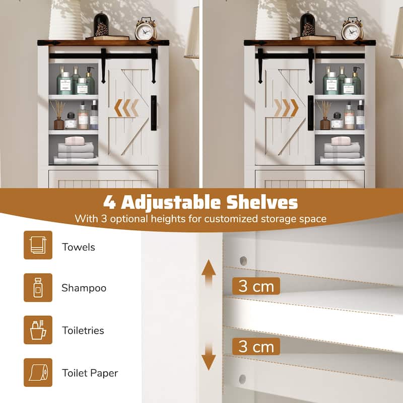 Gymax Farmhouse Bathroom Floor Cabinet w/Sliding Door Adjustable