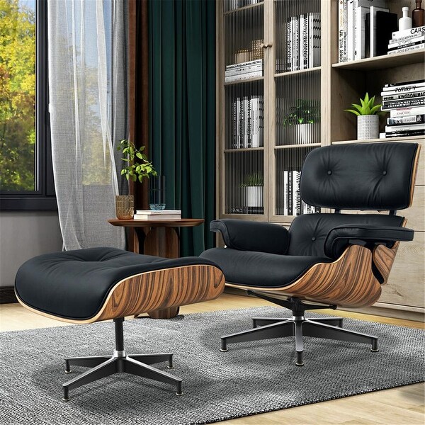 Mid-Century Classics Top Grain Real Leather Lounge Chair with