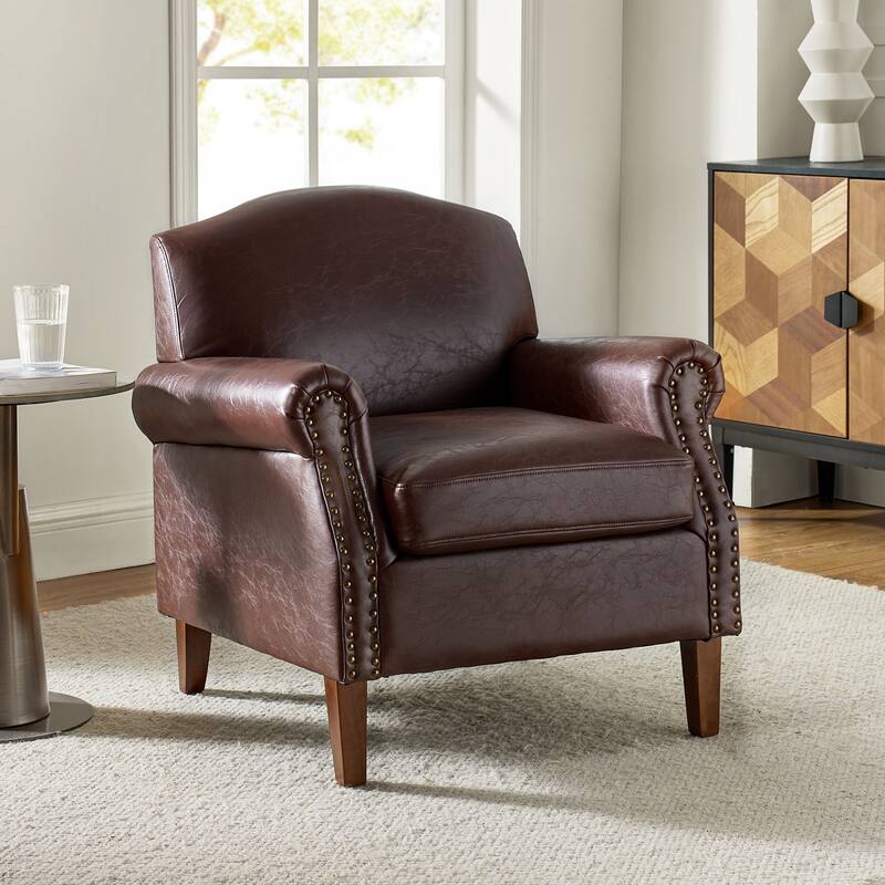 Giampiero Transitional Faux Leather Arm Chair with Nailhead Trim by HULALA HOME
