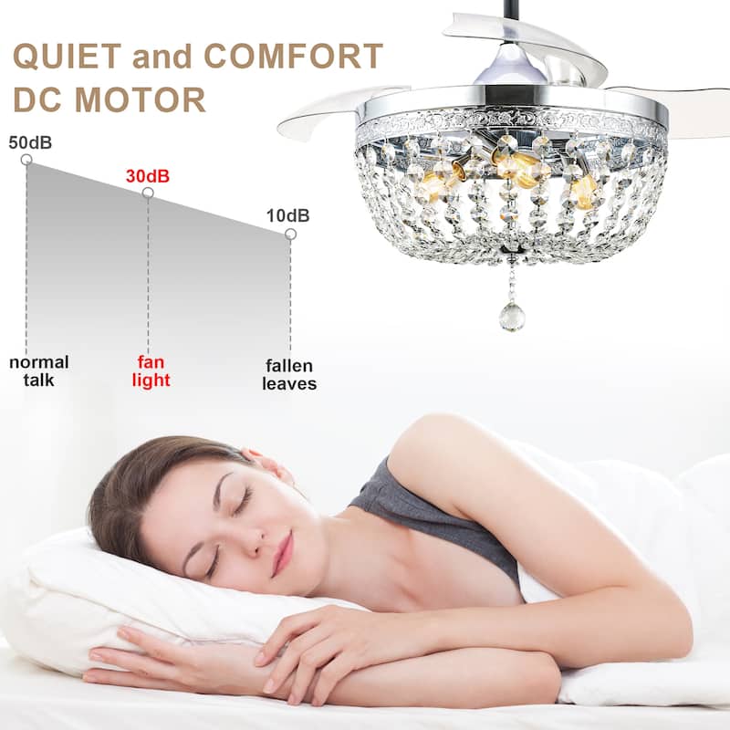 Bella Depot 42 Modern Crystal Retractable Ceiling Fan with Light and Remote - 42"