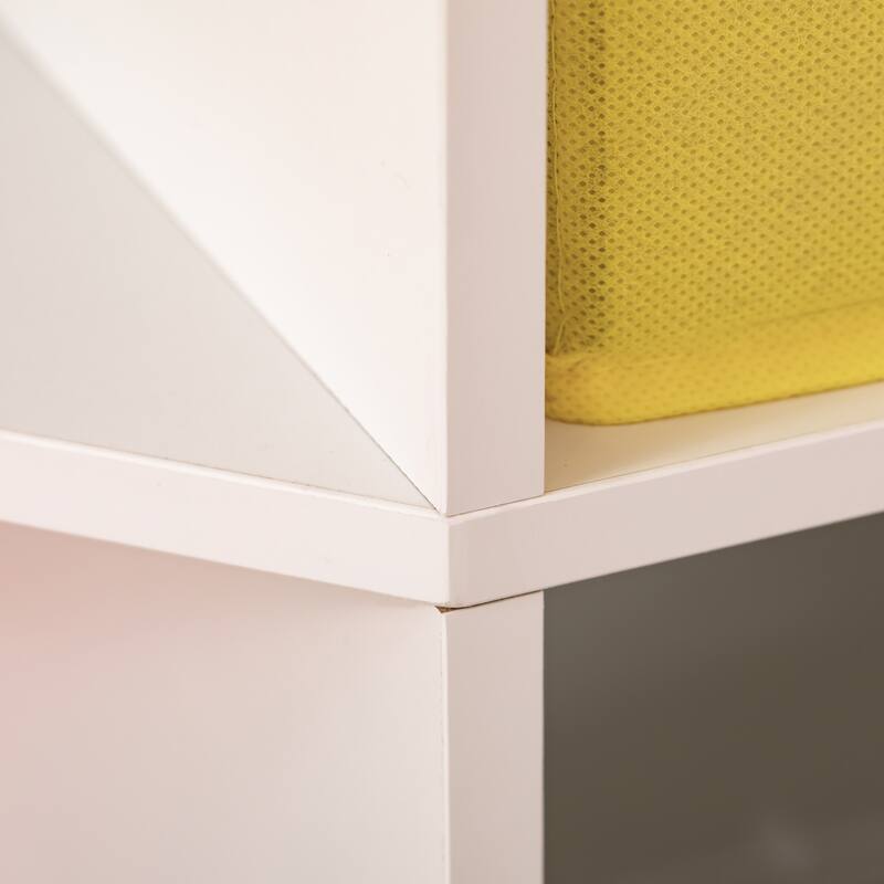 Kids Corner Cabinet, Cubby Toy Storage Organizer, Bookshelf Unit with Three Baskets