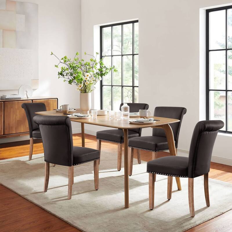 Subrtex Faux Leather Parsons Upholstered Nailhead Dining Chair (2-Pack)