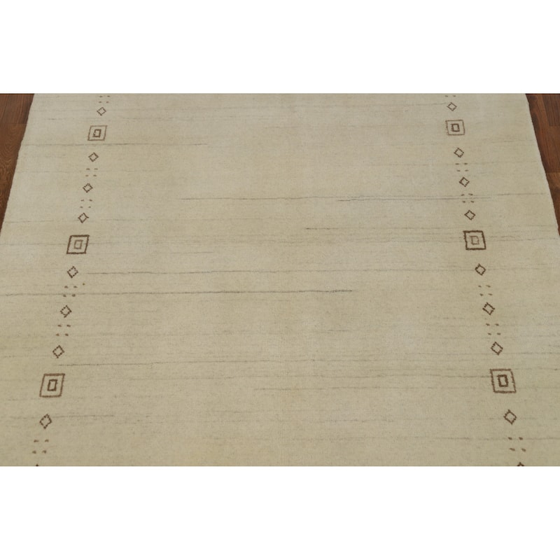Tribal Beige Gabbeh Indian Rug Hand-Knotted Wool Carpet - 4'0" x 5'9"