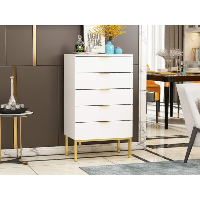 5 Drawer Dresser Chest End Table Storage Cabinet 23.6'' W White/Back