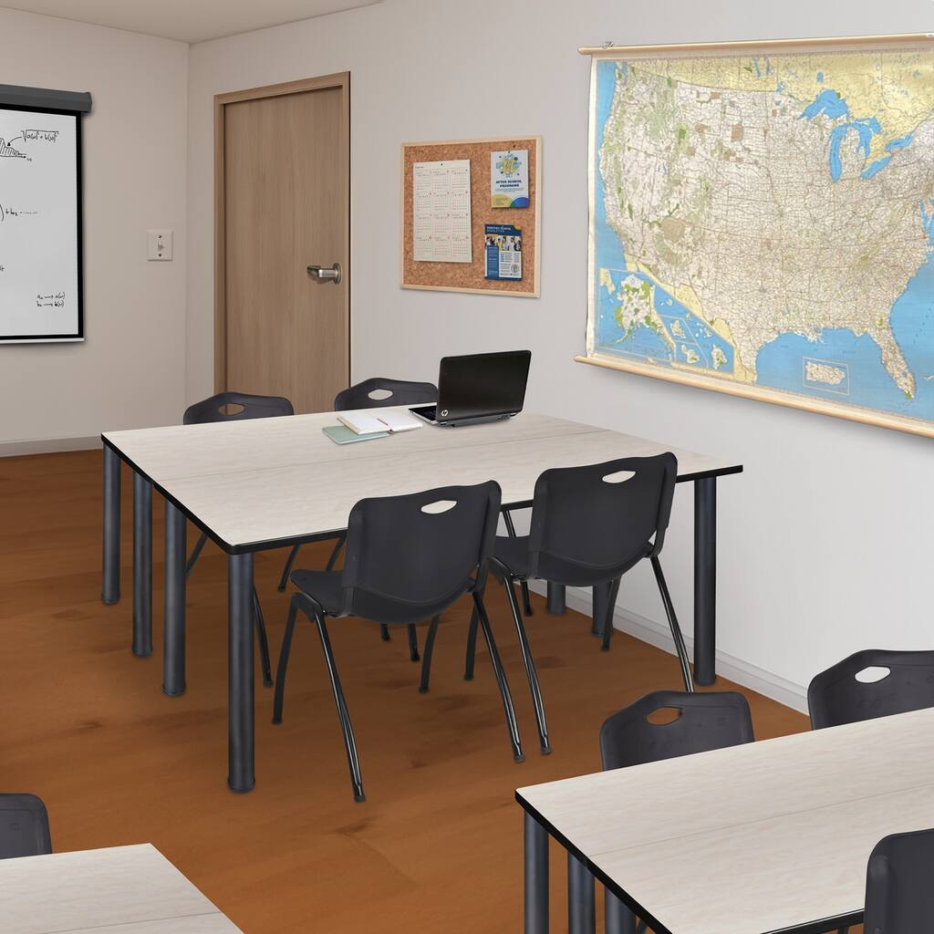 60" x 24" Kee Training Table- Maple/ Black & 2 'M' Stack Chairs- Black