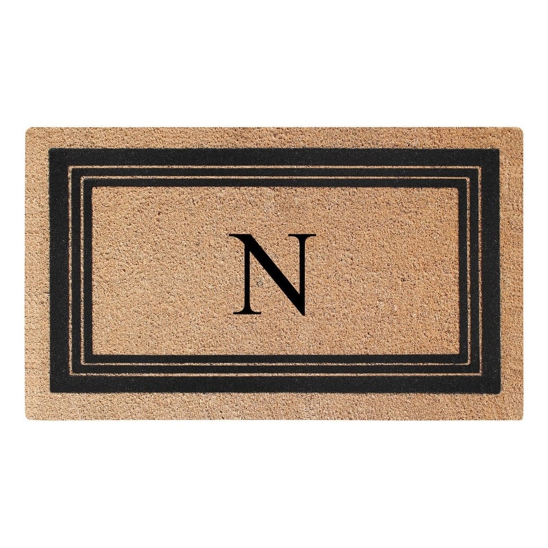 A1HC Natural Coir Monogrammed Entrance Door Mats, Durable Large Outdoor Rug, Non-Slip, Flock Doormat 18"X30" - N