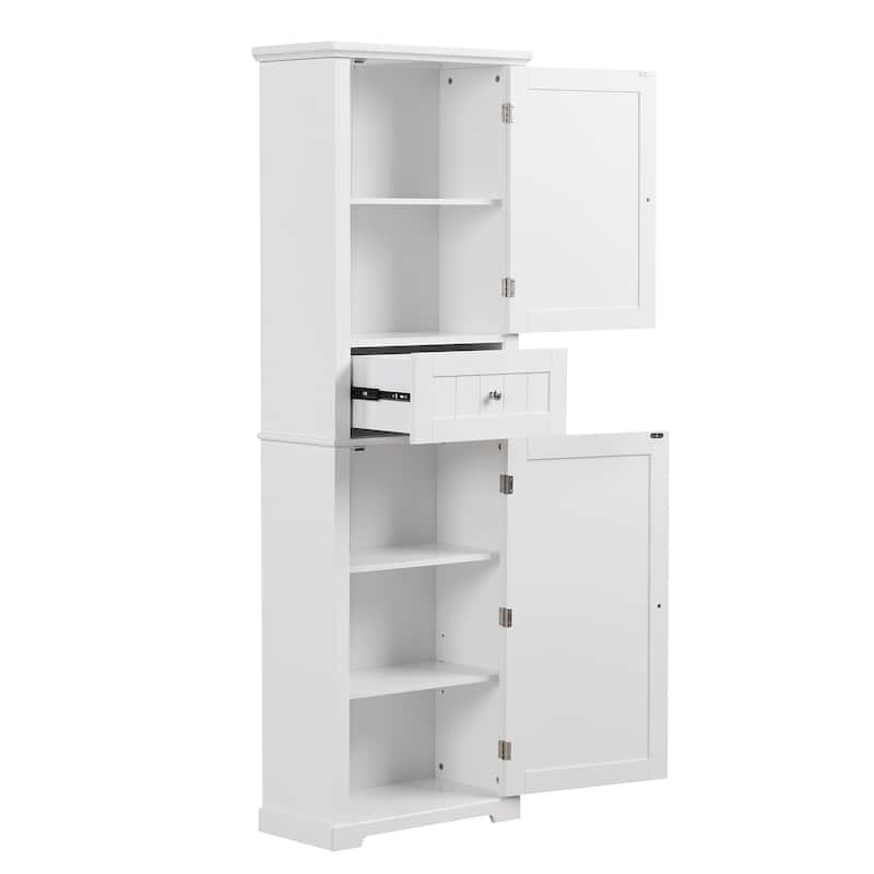 Tall Bathroom Storage Cabinet, Freestanding Wood Storage Cabinet, Bathroom Storage Organizers with Door & Adjustable Shelf