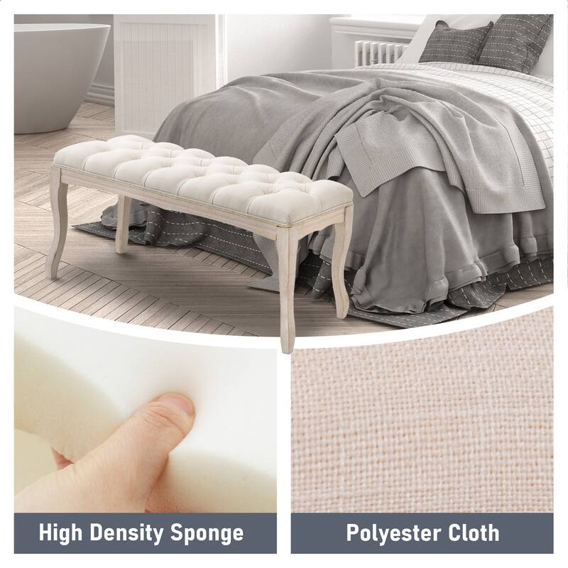 Pellebant Modern Upholstered Button-tufted Bench Ottoman - 43.3" W x 15 " D x 18.90 " H