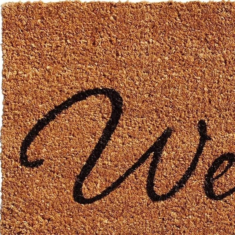 HomeRoots 24" X 36" Natural And Black Owl Welcome Outdoor Coir Door Mat - 24' X '36