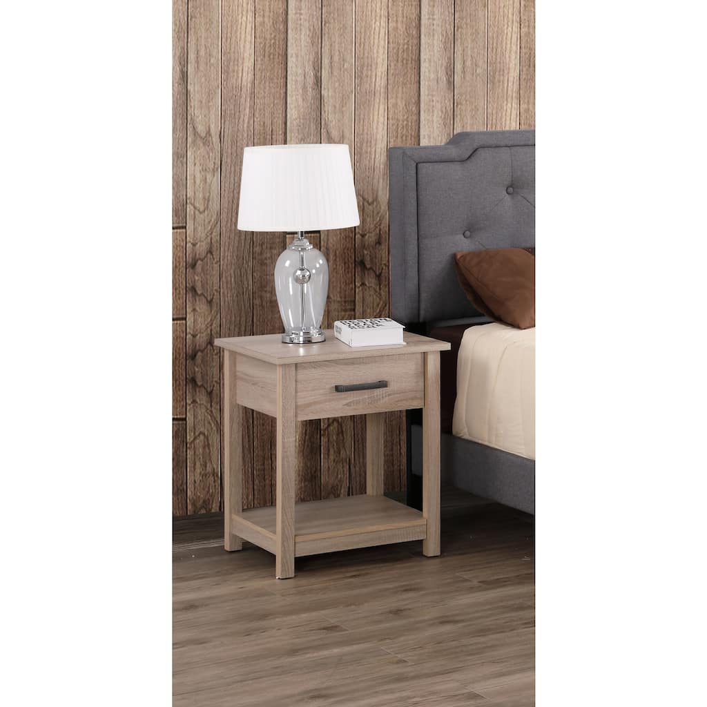 Sandle Wood Nightstand 24x20x19 Warm Compact Bedside Table with Contemporary Finish, Easy Assembly and Modern Storage