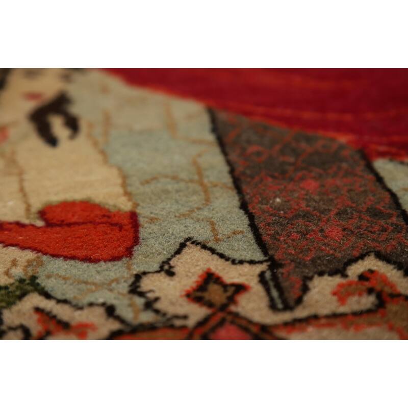 Pre-1900 Antique Pictorial Kashan Persian Rug Hand-Knotted Wool Carpet - 4'3"x 7'0"