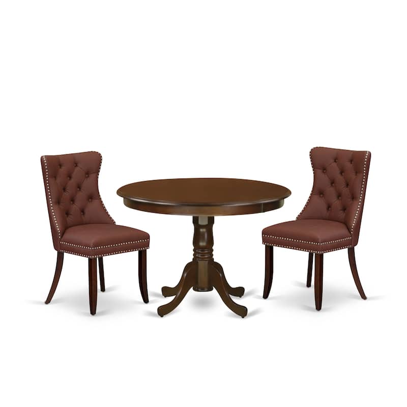 East West Furniture Dinette Set Includes a Round Dining Table and Upholstered Chairs, Mahogany (Pieces Options)