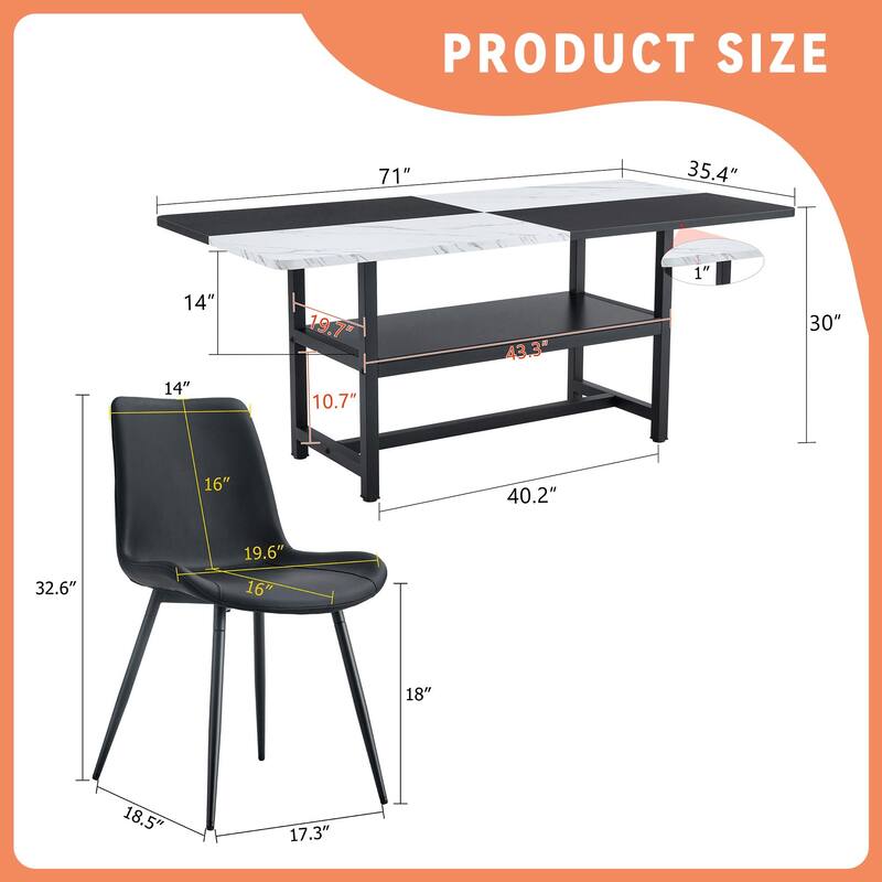 Leather Dining Chairs Accent Chairs with Metal Legs, White Black Dining Table & Chairs Set Breakfast Nook