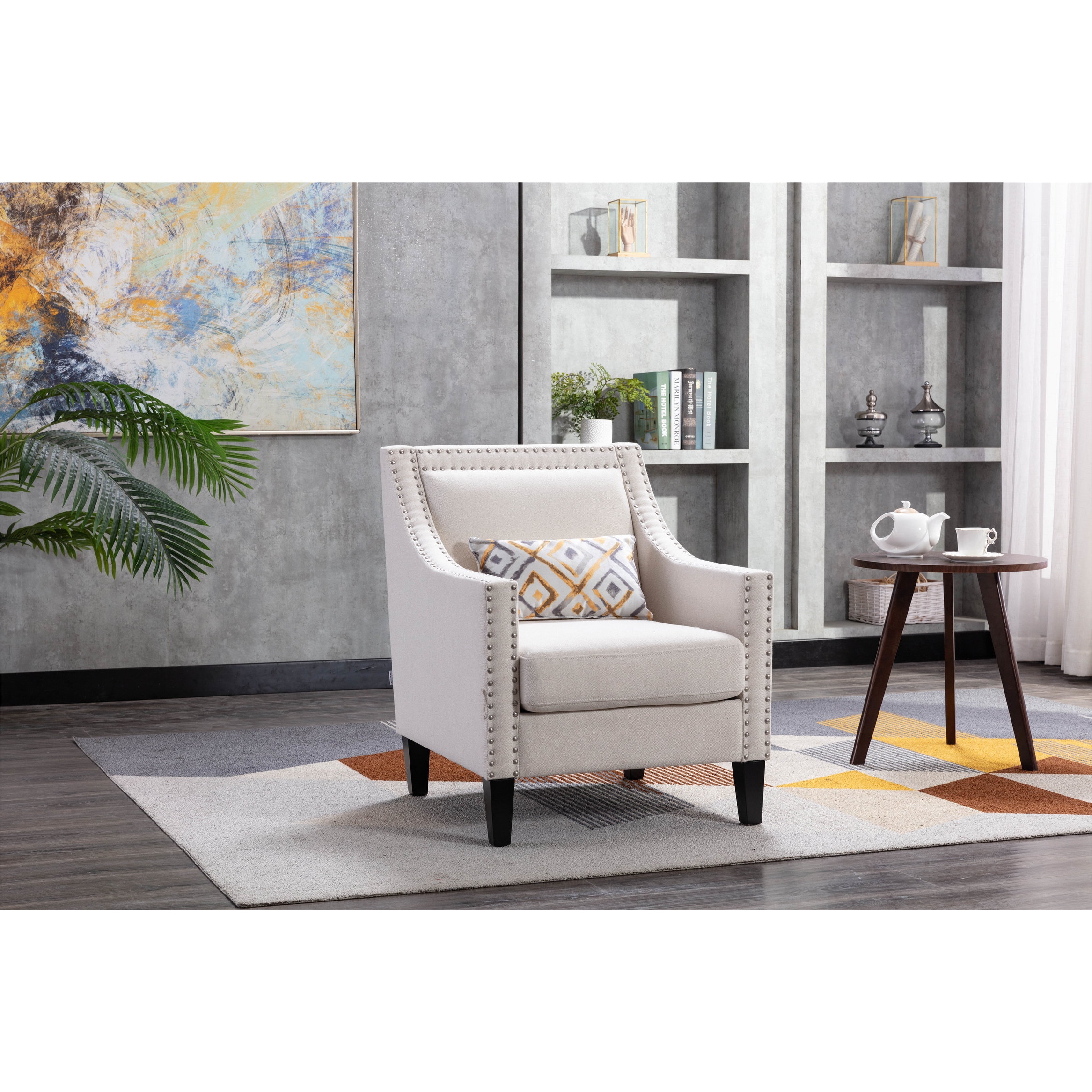 Cream tufted accent chair deals with nailhead trim