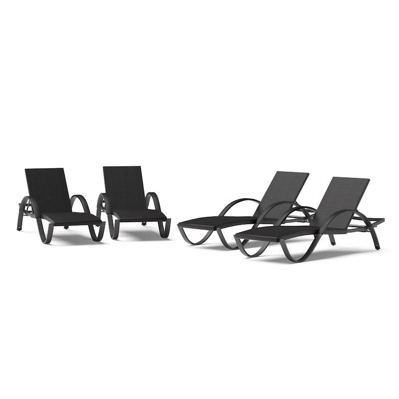 Deco 4 Piece Aluminum Outdoor Patio Chaise Lounges Set