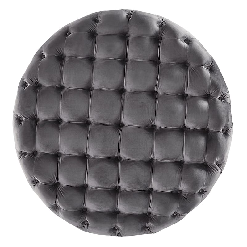 Knightsbridge Round Tufted Rolling Ottoman by iNSPIRE Q Artisan - Dark Grey Velvet