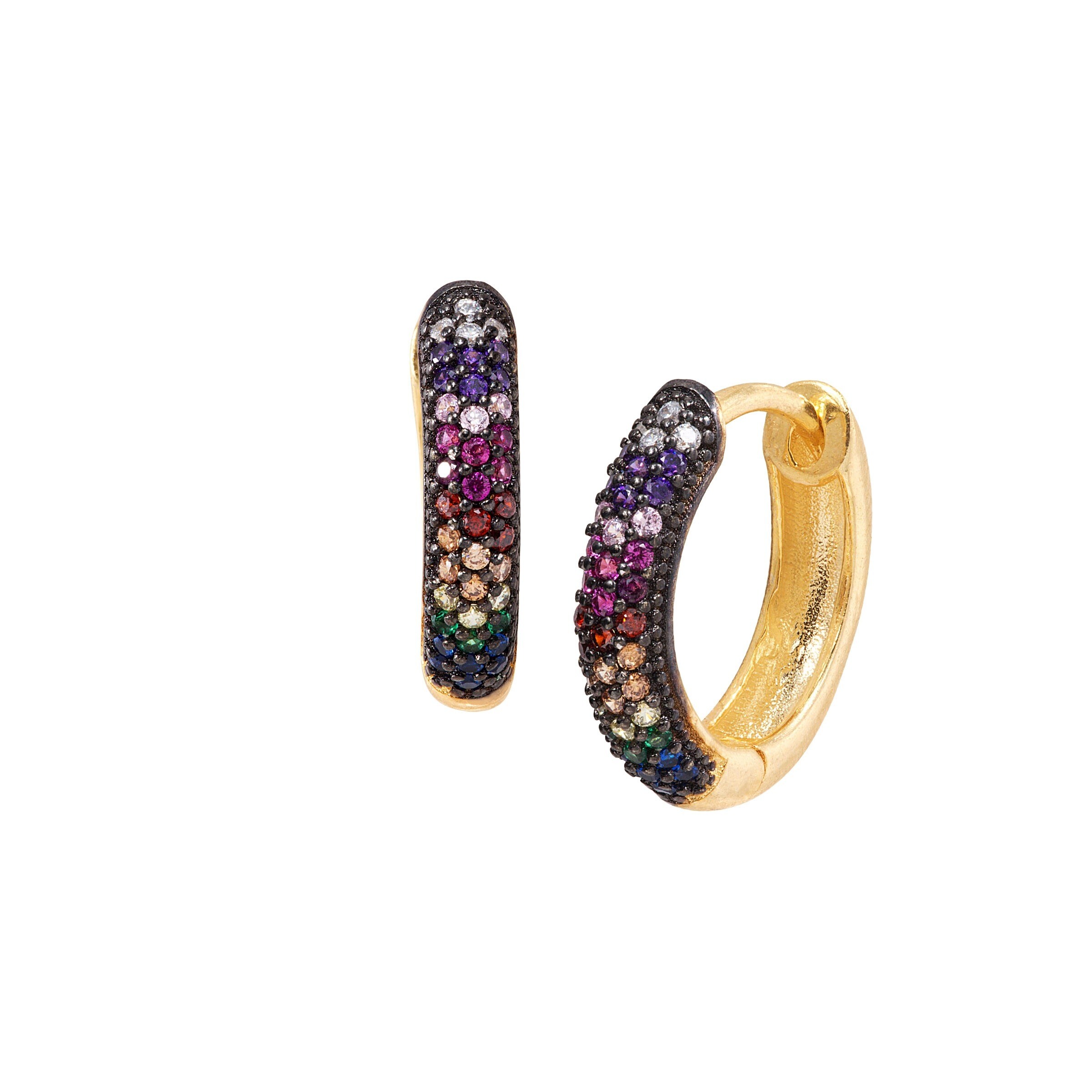 Shop Rainbow Cubic Zirconia Huggie Hoop Earrings In Gold Plated