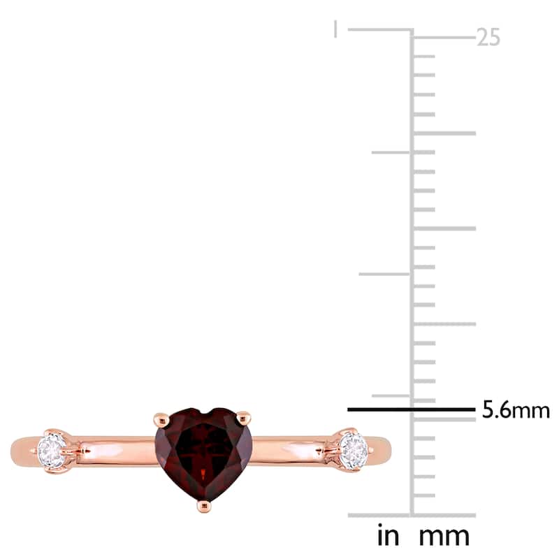 Miadora 10k Rose Gold Garnet and White Topaz 3-Stone Stackable Heart Ring