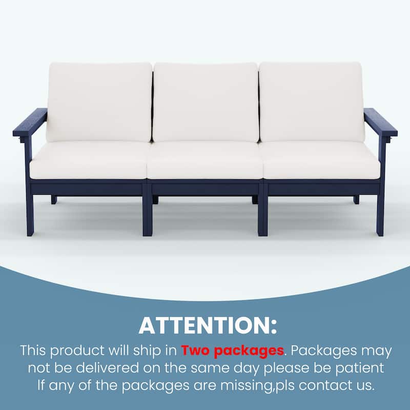 Outdoor Patio HDPE 3-Seat Sofa, 3 Removable Cushions Included