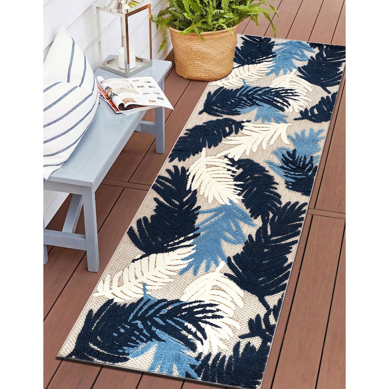 World Rug Gallery Tropical Floral Modern Indoor/Outdoor Area Rug - 2' 7" X 6' - Navy