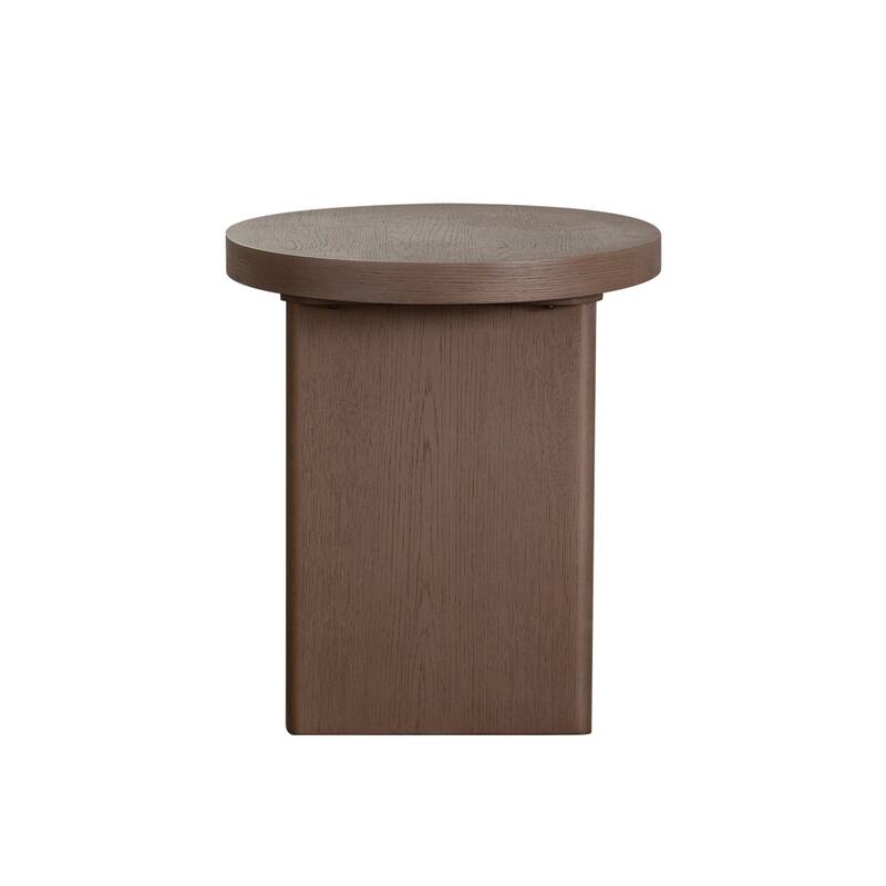 Peny Side End Table, 18 Inch Round Top with Cross Legs in Dark Oak Brown