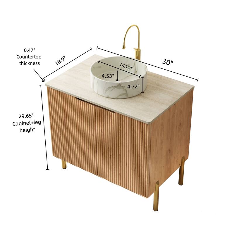 30" Bathroom Vanity with Sink, Freestanding Plywood Bathroom Storage Cabinet with 2 Doors, White Basin with Stone Pattern