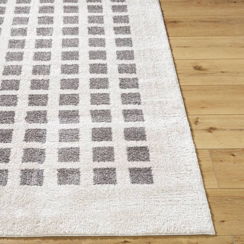 Livabliss Scandinavian Fossay Shag Checkered Washable Area Rug - 2'7" x 7'3" - Light Beige/ Charcoal