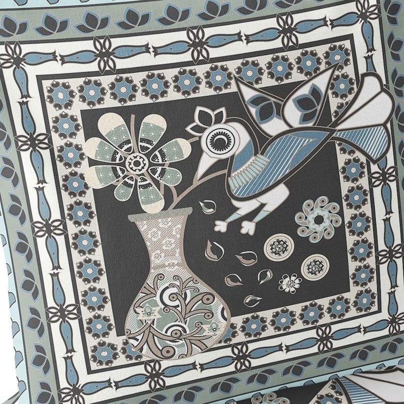 HomeRoots Set of Two 16" X 16" Black and Blue Peacock Blown Seam Floral Indoor Outdoor Throw Pillow - 16.00' X '16.00' X '5.00