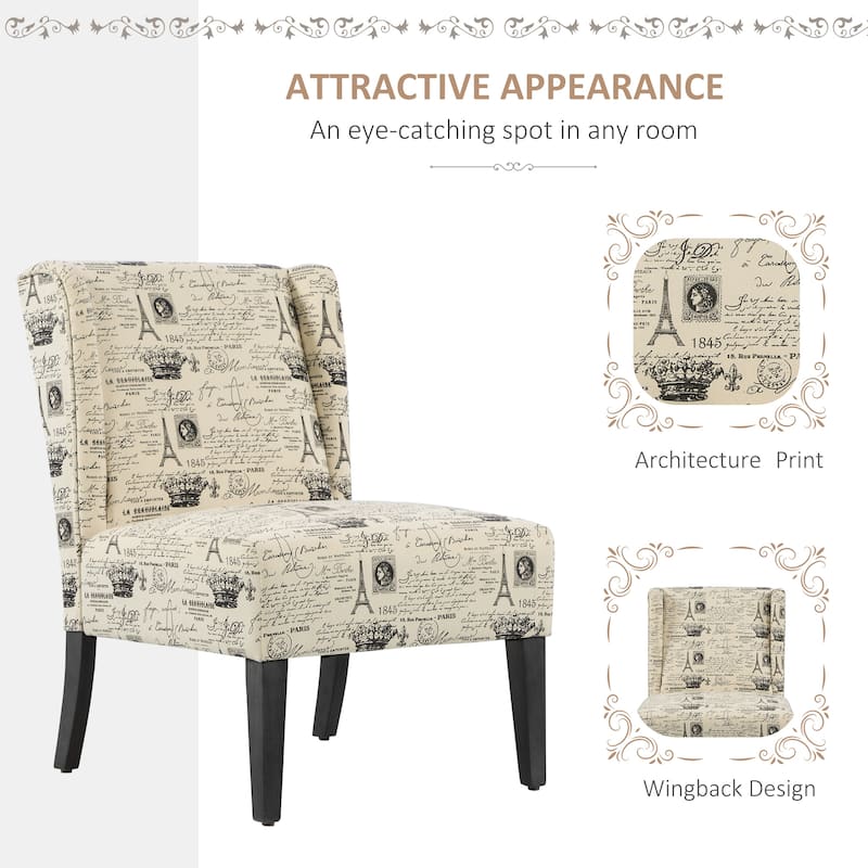 HOMCOM Upholstered Armless Accent Chair, Leisure Side Chair with Wingback
