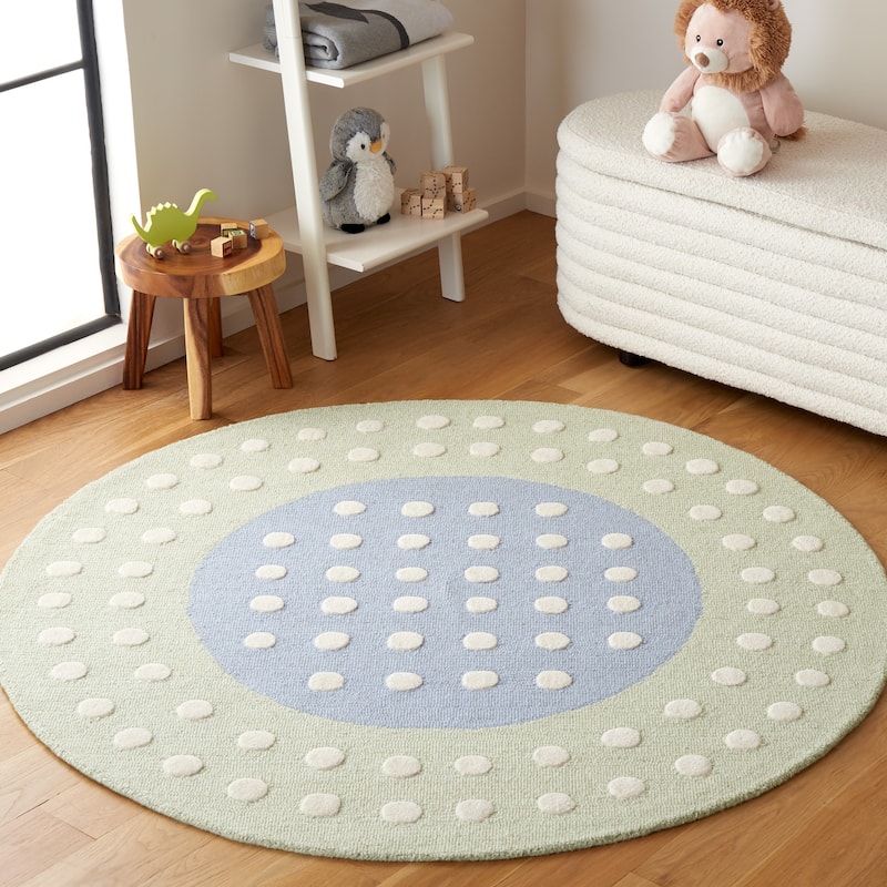 SAFAVIEH Handmade Kids Gayana Dots Wool Rug - 5' Round - Blue/Green - Round