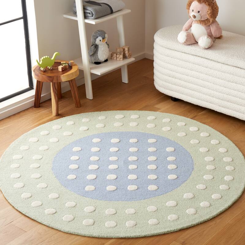 SAFAVIEH Handmade Kids Kenia Dots Wool Rug - 5' Round - Blue/Green