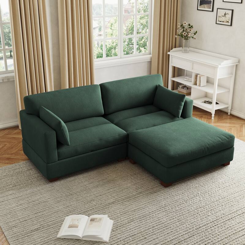85in.W Corduroy Modular 3-Piece L-Shaped Sectional Sofa with Ottoman