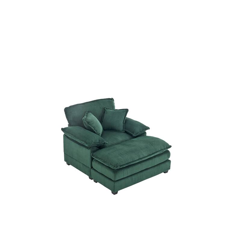Corduroy Single Sofa Sets with Ottoman and 2 Toss Pillows, Deep Seat Design