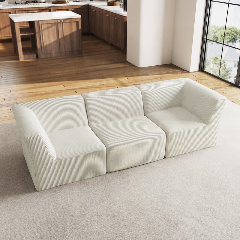 106" W Corduroy Fully Sponge Molded Modular Sectional Sofa